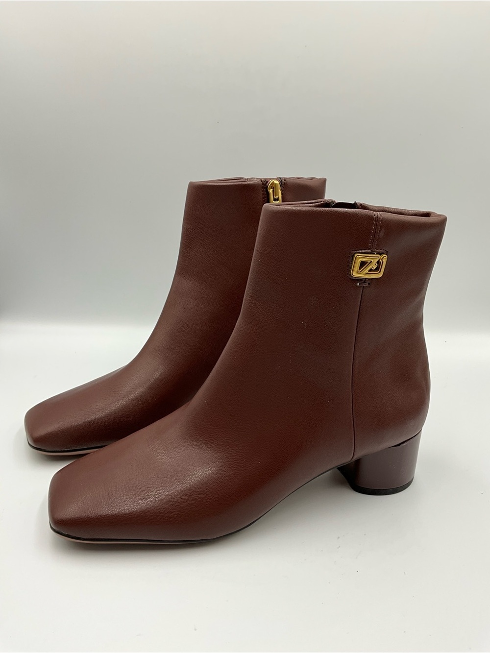 Franco Sarto Boots Size 7.5 Chocolate Brown Noah Ankle Boots with Gold Accent